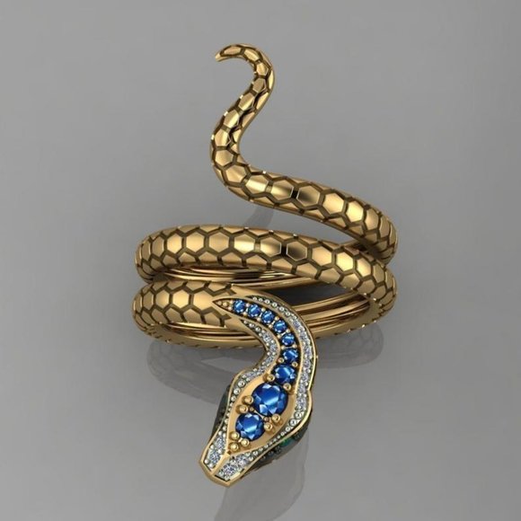 NEW Vintage Gold Blue Sapphire Diamond Snake Serpent Ring - Picture 7 of 7